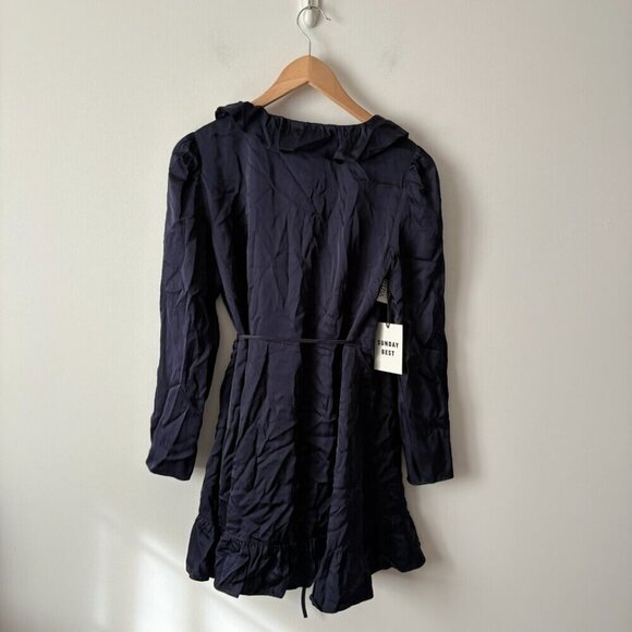 Aritzia Sunday Best Taro Dress Long Sleeve Ruffle Wrap Satin Dress NWT Sz 4 - Picture 4 of 6